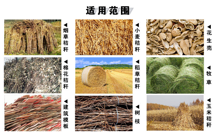 煙桿顆粒機(jī)原料：煙草秸稈、玉米秸稈、小麥秸稈等